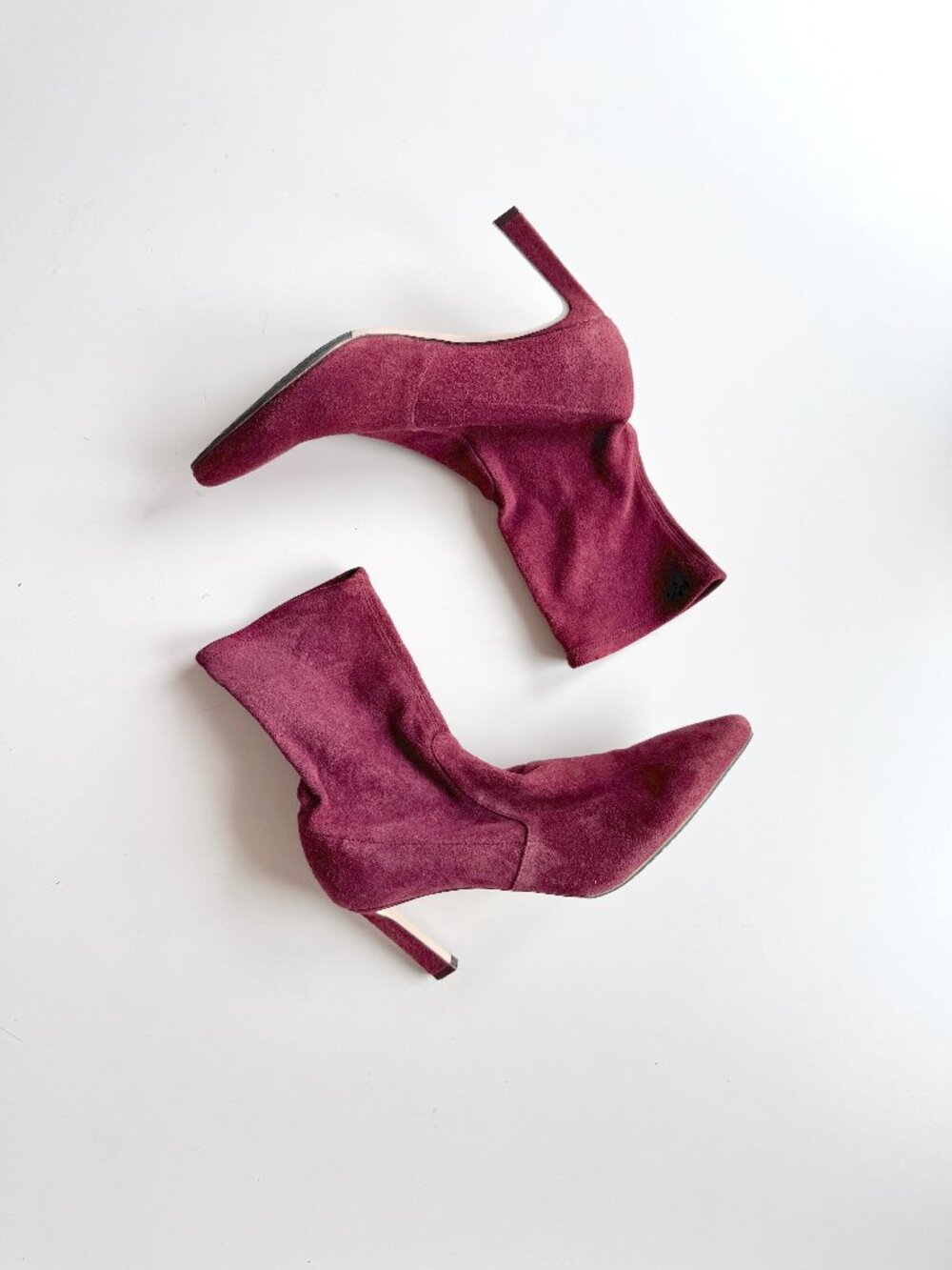 STUART WEITZMAN Rapture 75mm Maroon Suede Sock Bootie Ankle Boots, Size 10